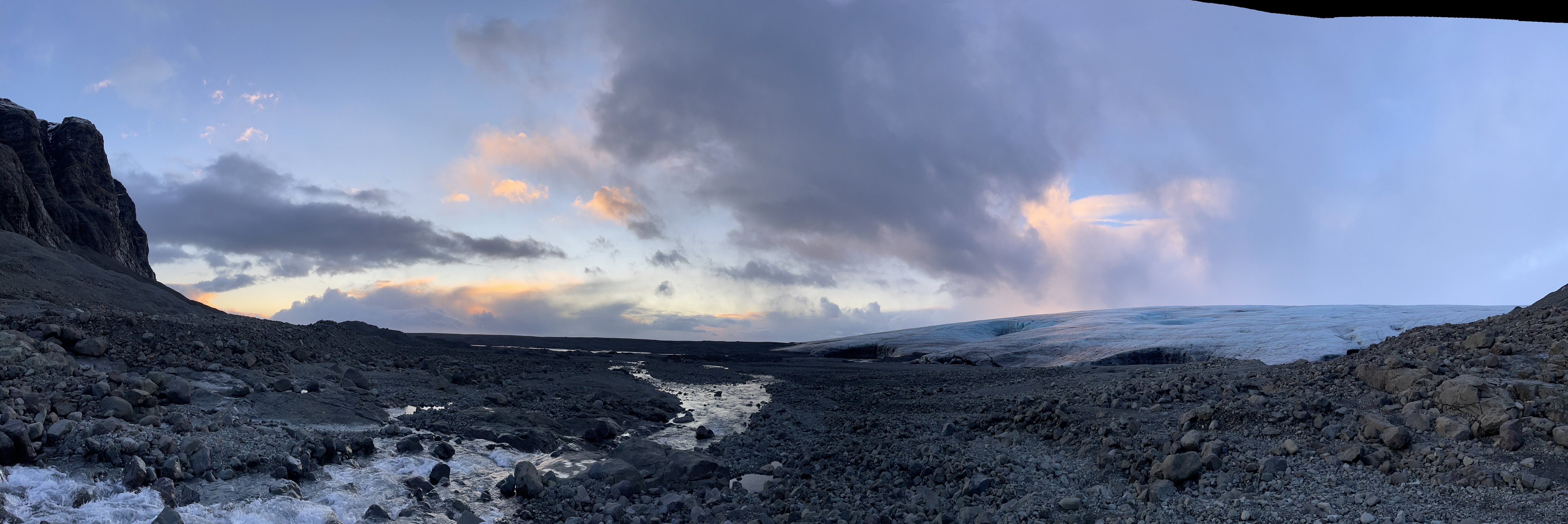 pano Iceland lava rock glacier sunrise hike to Blue Ice Cave